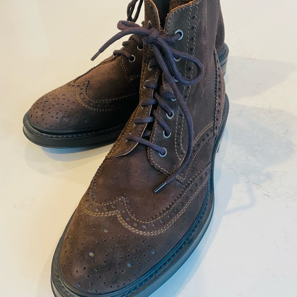 Aquatalia Wing Tip Weatherproof Brown Suede Tie Boot, Men's 9.5, WORN ONCE!